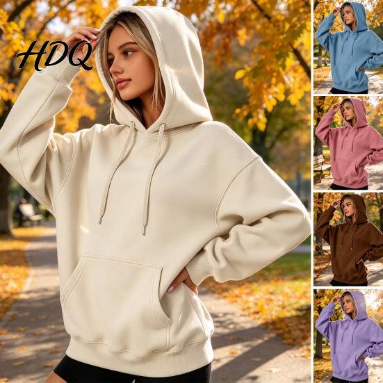 Activewear for Running And Travel Women Oversized Pullover Hoodie Cotton Blend Long Sleeve Sweatshirt Adjustable Sweatshirt with Pocket Drawstring