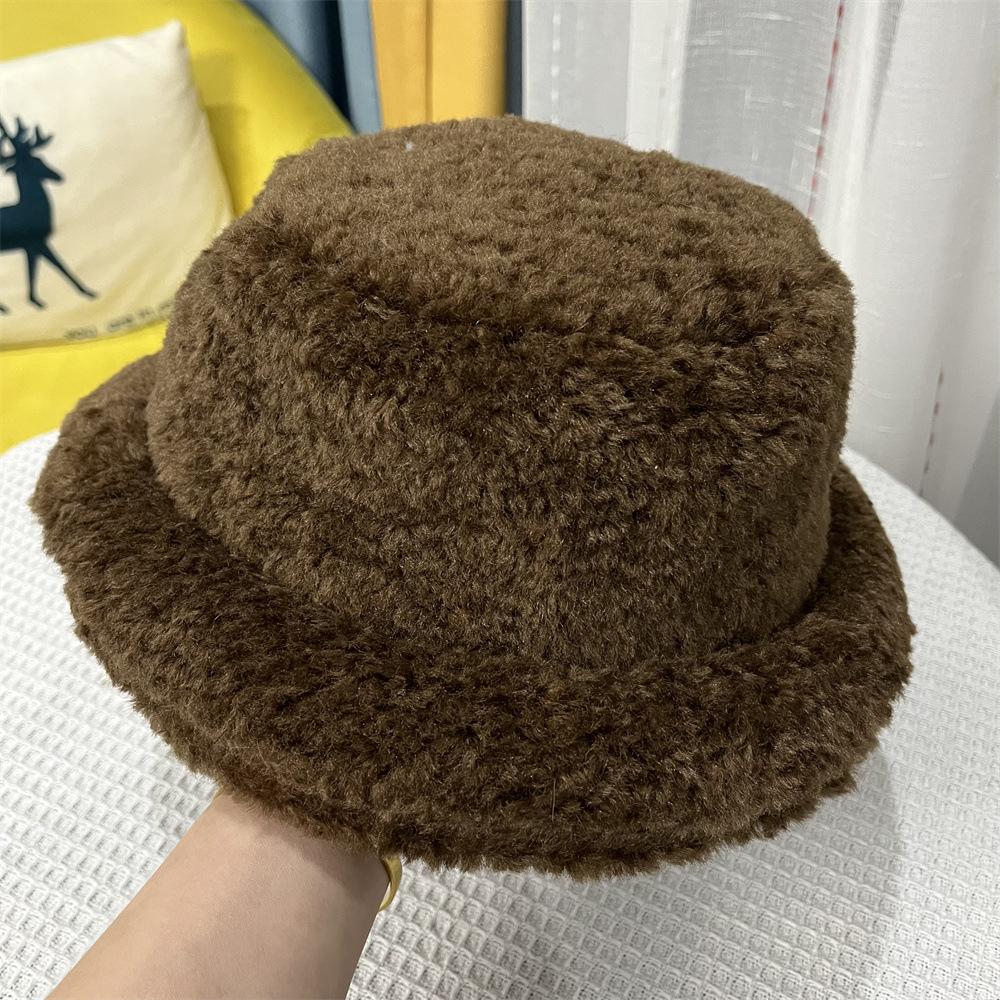 Lamb Wool Crimped Basin Hat Women's Autumn and Winter Face Small Dome Top Hat Fashion Versatile Warm Fisherman Hat