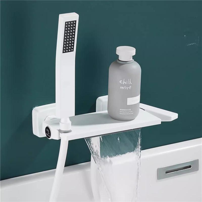 Tuqiu White Bath and Shower Faucet Set Wall Mounted Brass Gray Waterfall Bathtub and Shower Mixer Black Bathroom Taps Brass