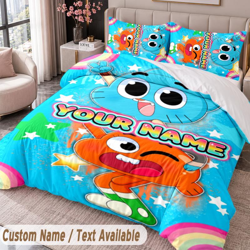 Custom Name Text 3Pcs Bedding Set Amazing World of Gumball Duvet Cover And Two Pillowcases