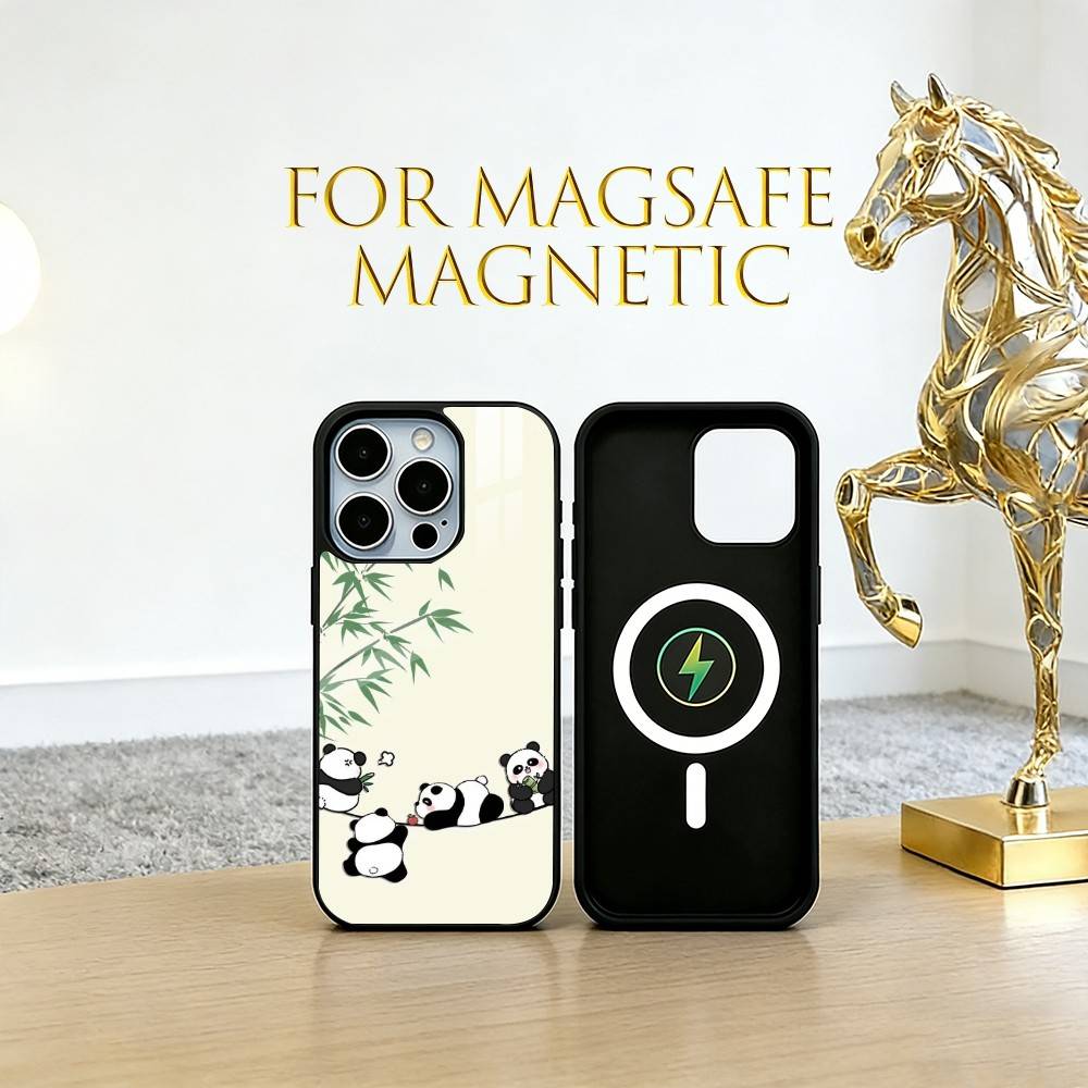 panda Phone Case For iPhone17,16,15,14,13,12,11 Plus,Pro Magnetic with Magsafe Wireless Charging