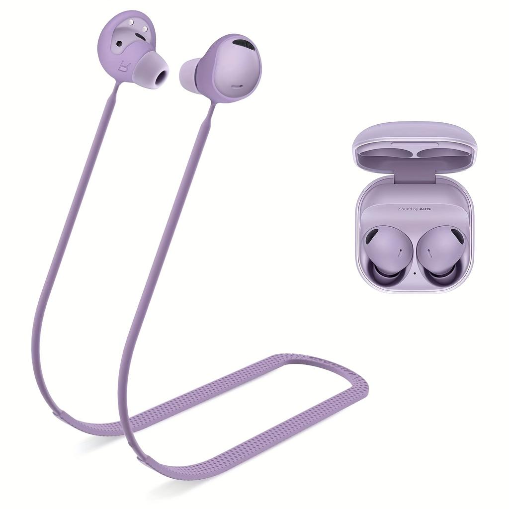 Soft Silicone Anti-Lost Strap for Galaxy Buds 2 Pro - Detachable Sports Lanyard Neck Rope in Black, White, or Purple, Secure Fit for Active Lifestyles
