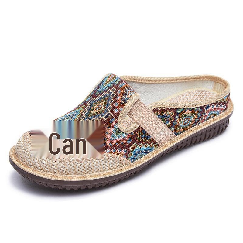 Women's Ethnic Linen Closed-Toe Half Slippers – 2025 New Soft Sole Casual Shoes