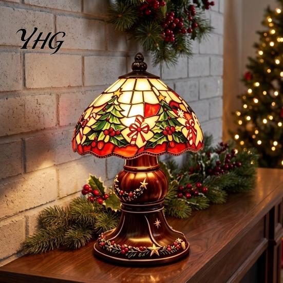 Office Desk Decorations Christmas Lighted Table Lamp, Santa Claus Reindeer Ornaments Desktop Ornament for Living Room Bedroom Indoor Holiday