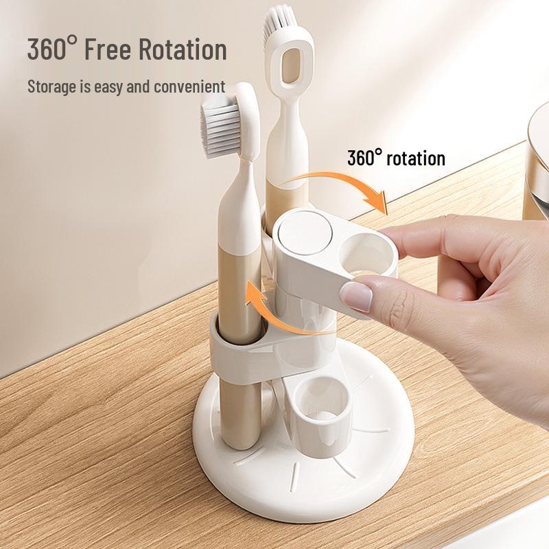 Rotating Bathroom Toothbrush & Makeup Brush Holder with Compartments