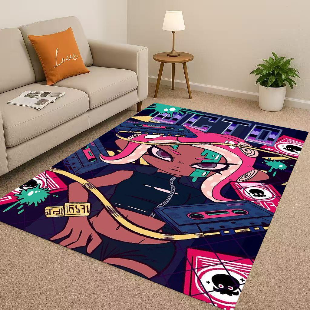 3D Splatoon Game Cartoon Living Room Non Slip Area Rug Soft Carpet for Bedroom Playroom Sofa,Easy Clean Home Decor Doormat