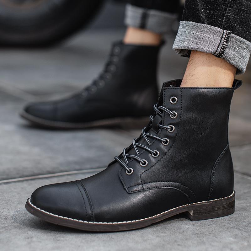 Customized handmade leather men's boots, retro round toe fashionable formal wear high-quality genuine leather autumn and winter