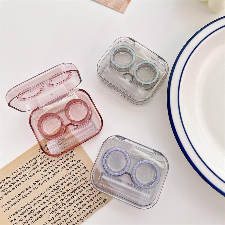 Transparent Contact Lens Case Portable Plastic Storage Box with Tweezer Suction Stick Set for Travel Holiday Companion Organizer