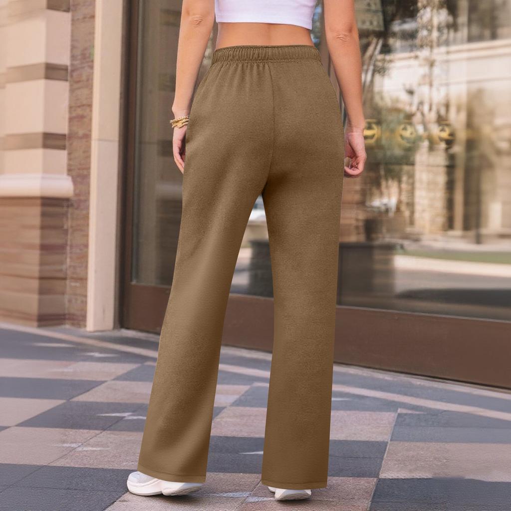 Women's Wide Leg Track Pants Fleece Lined Loose Straight Casual Pants  Sports Jogger Pants With Pockets