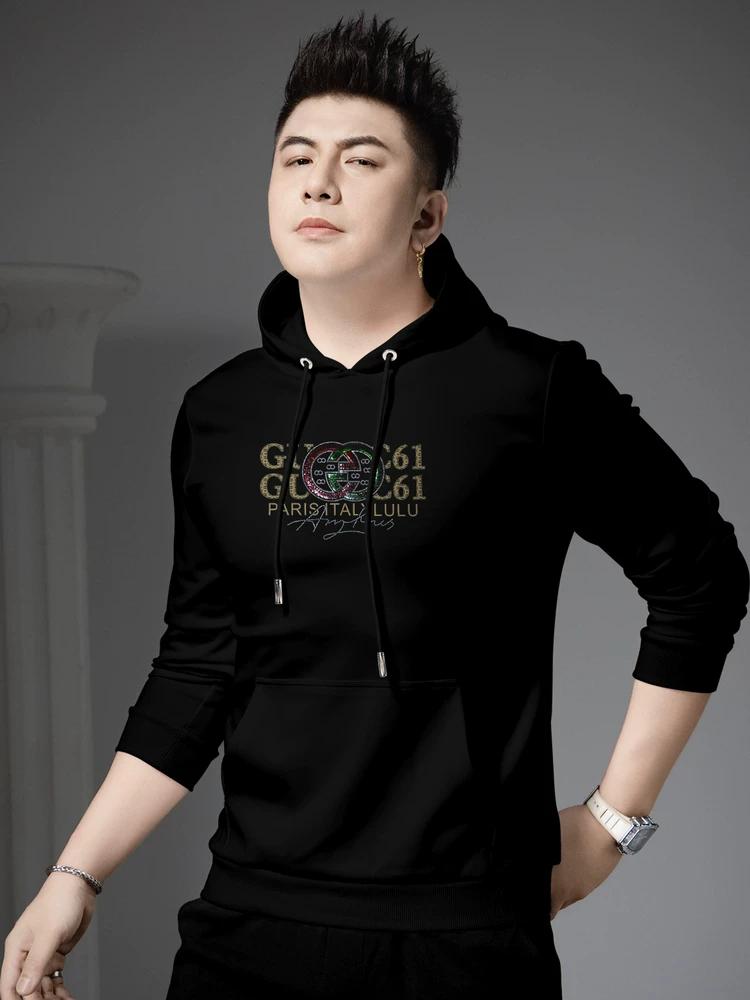 European Style Trendy Printed Rhinestone Hooded Sweatshirt for Men, Autumn 2025 New Casual Long-Sleeve Jacket Men s Hoodie XL белый