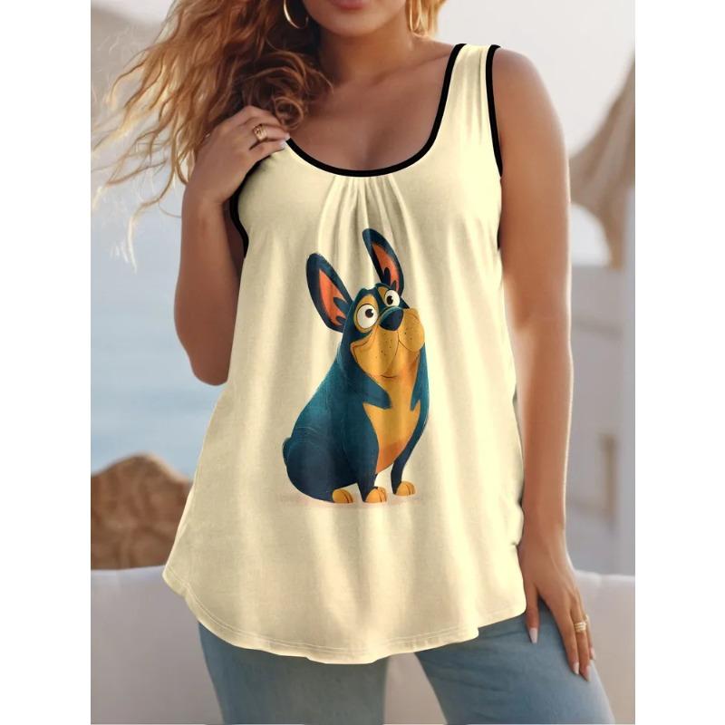 Summer Women's Sleeveless Colorful Cute Print Vest Comfortable Soft Loose Fashionable Versatile Vest
