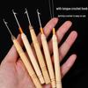 Wooden Handled Crochet Tool with Thin Long Hook for Yarn and Sweater Sealing