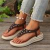 Women's Fashion Bohemian Style Flowers Clip-toe Sandals Thick-soled Flip Flops Womens Wedge Open Toe Beach Comfort Roman Sandals