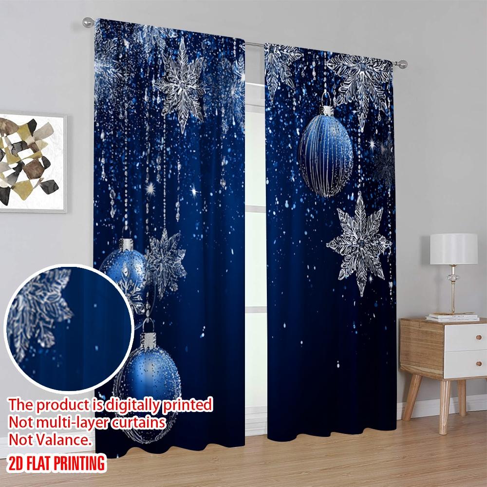 2pcs,2D Plane Printing Curtain Popular Blue Pattern Versatile Durable Polyester (without Rod) Art Deco Festive for Room,