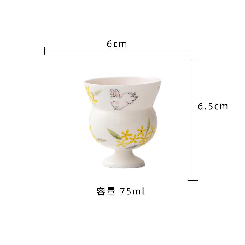 

2pc/lot Hand-painted Osmanthus Rabbit Teacup Japanese Tea Bowl Jug Tea-tasting Fragrance Cup Chazhan Master Cups Teaset 75ml