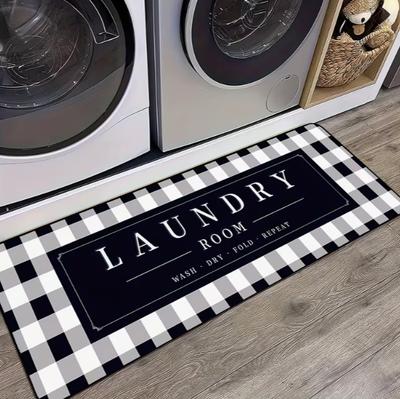Buffalo Checkered Black White Mat Suitable for Self-service Laundry Farmhouse Laundry Room Floor Mat Kitchen Bathroom Decoration