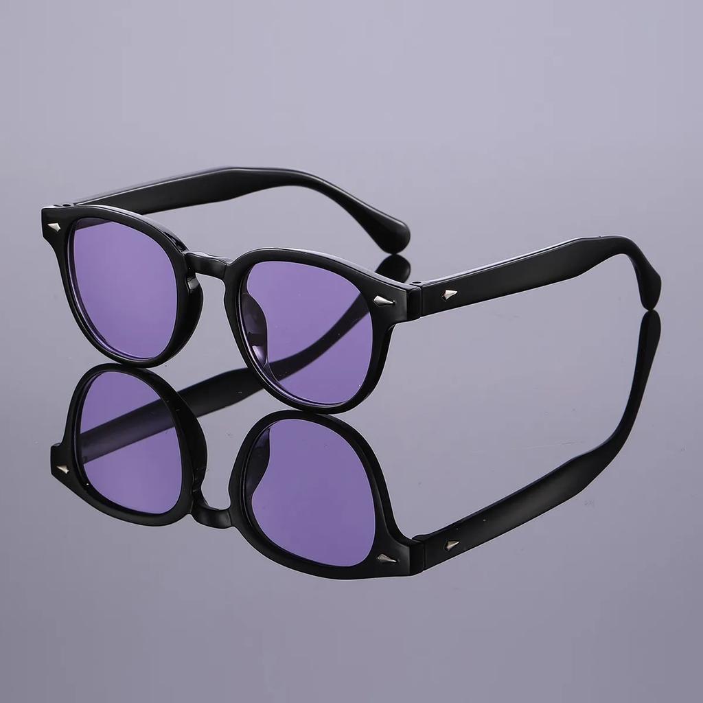 Vintage Rivet Tortoiseshell Round Sunglasses Women Men 2026 Brand Design Retro Yellow Blue Lens Square Sun Glasses