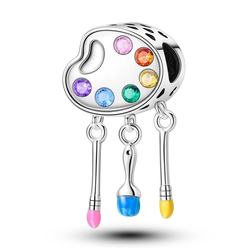 Original 925 Sterling Silver Charms Painter Bead Starry Sky Paint Palette Pendant Fit Original Bracelets For Women DIY Gift