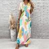 Women Plus Size V Neck Short Sleeve Printed Straight Maxi Dress