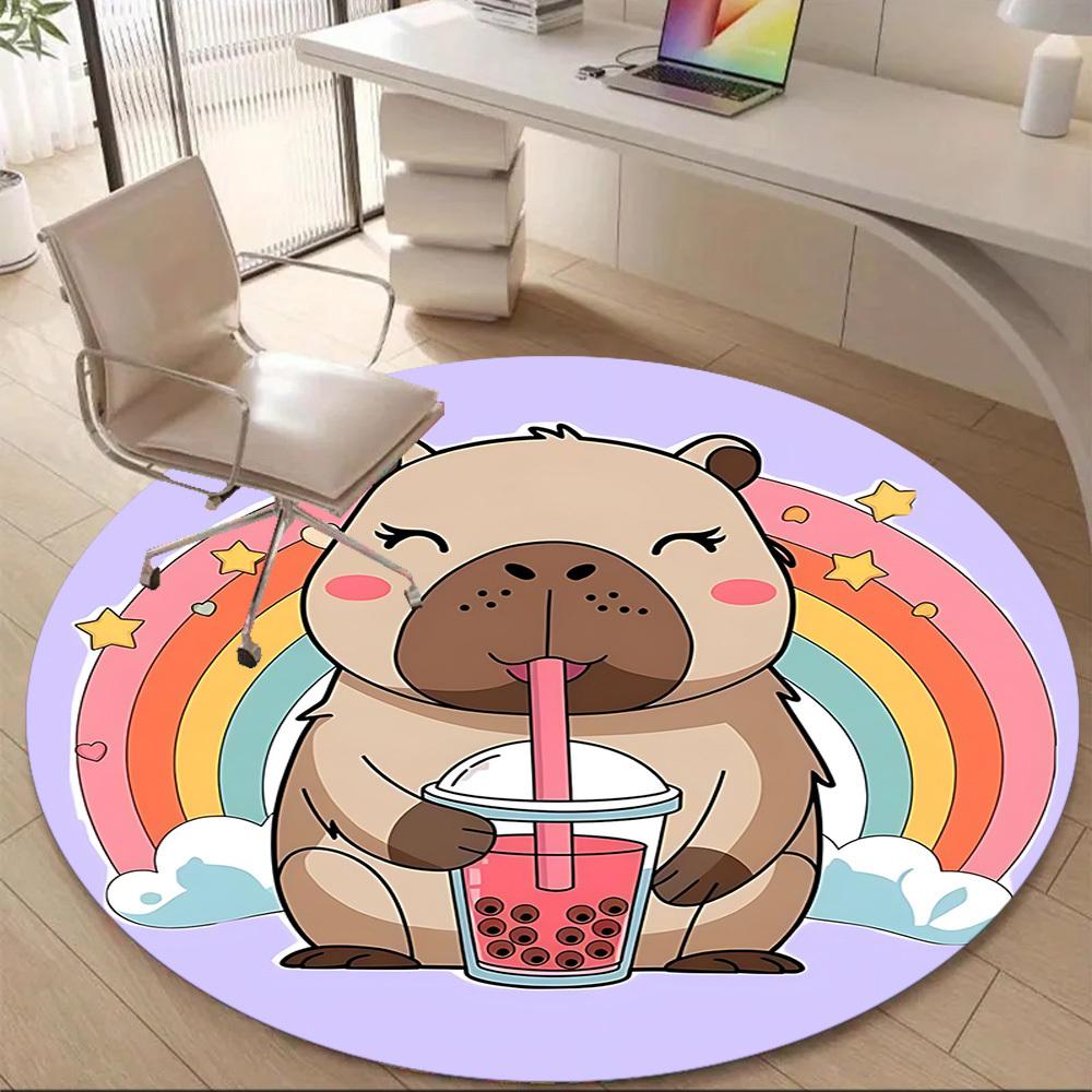 1PC Capybara Office Round Area Rug, Mat Suitable For Office, Under Office Chairs Bedroom Living Room Home Decor, Room Deco