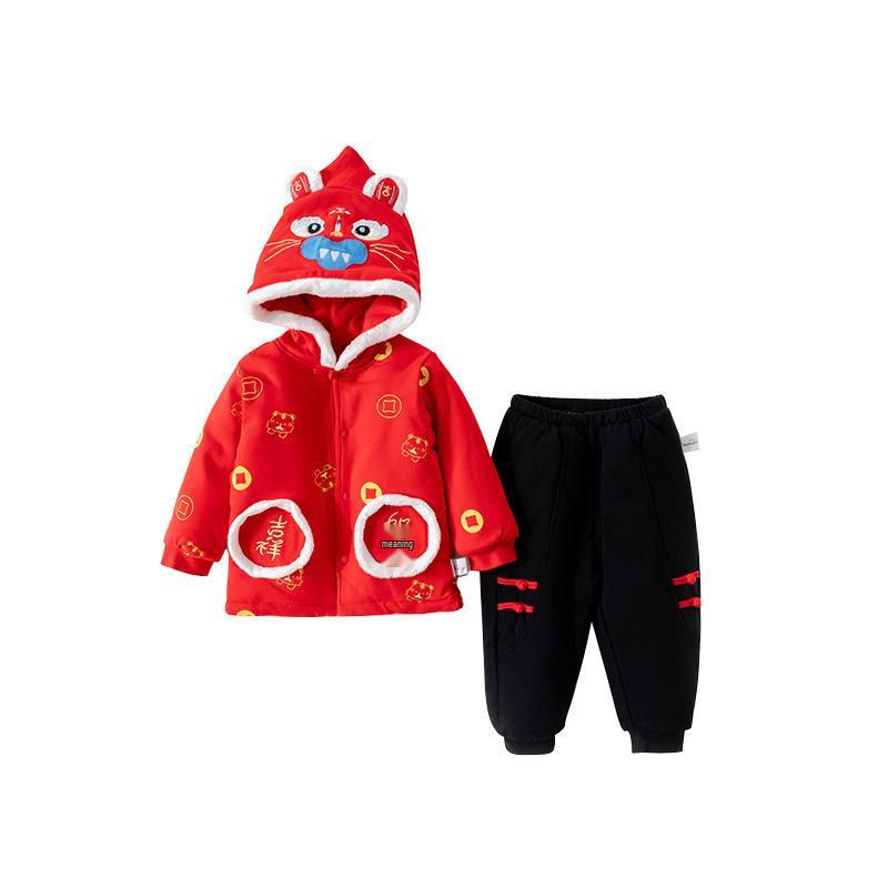 Festive Red Baby Winter Set: Thick Fleece-Lined, Stylish for Boys and Girls