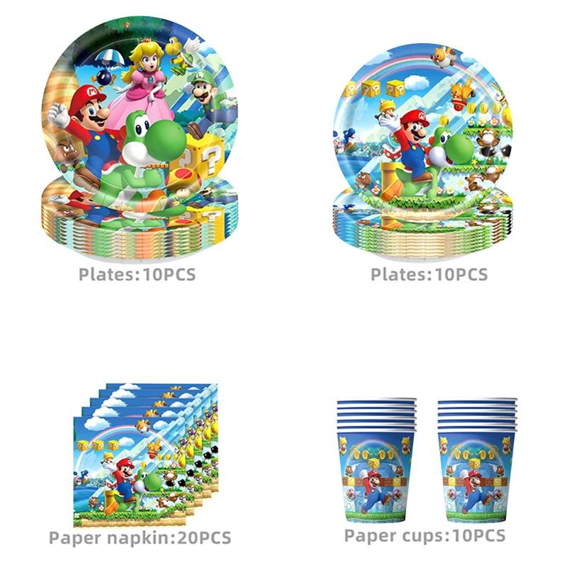 Anime Cartoon Mario Birthday Party Decoration, Super Mario Bros Disposable Tableware Tablecloth Banner Napkin Party Supplies