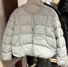 Women's Collarless Lightweight Down Jacket: Knit Patchwork, Petite, Warm & Trendy for Autumn/Winter