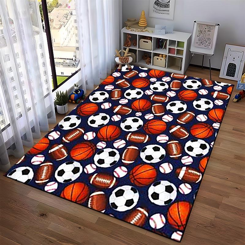 Sports-Themed Carpet with Footballs, Basketballs, Baseballs, Soccer Balls Suitable for Use As an Anti-slip for Living Room Bedroom Sofas