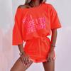 2026 Spring Summer Fashion Sports Two Piece Set Short Sleeve Letter Print Top and Shorts Outfit Women
