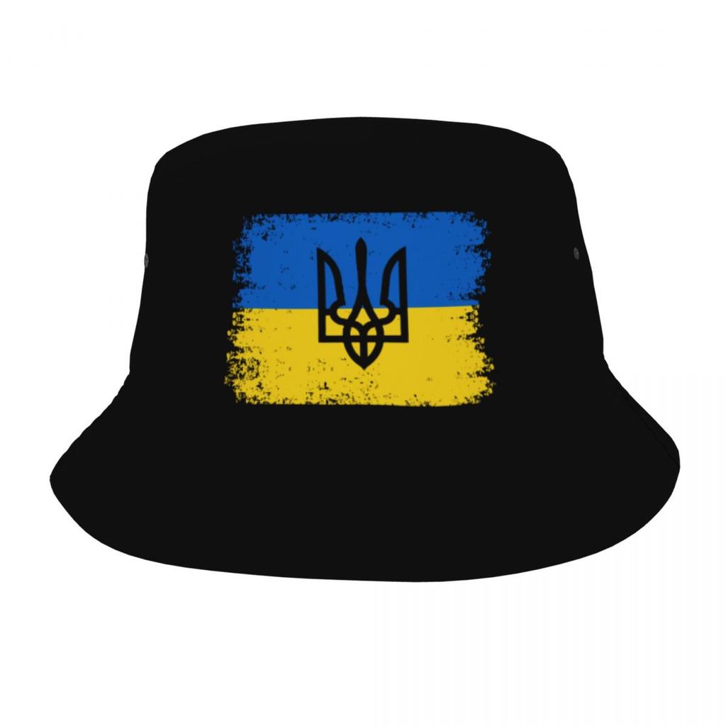 Women Unisex Bucket Hat Ukraine Flag Trident Ukrainian Summer Travel Headwear Lightweight Hiking Fishing FisherUnisex Caps Ispoti Cap
