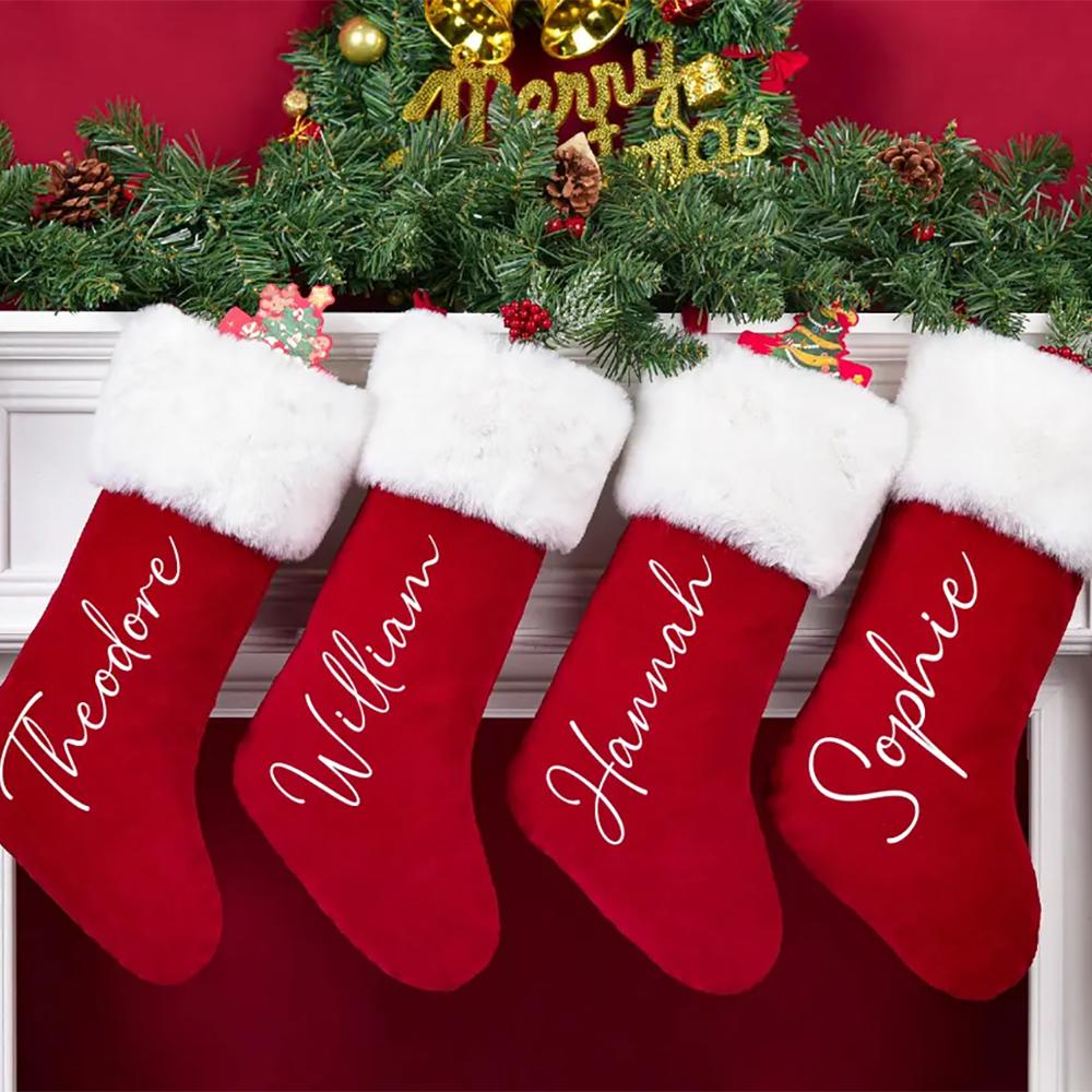 Custom Plush Christmas Stocking Knitted Family Stocking Merry Xmas Eve Holiday Stockings Christmas Gift New Year Gift Candy Bag