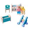 Wooden Doll House Furniture Baby Room Set Miniature Models DIY Assembled Toys with Chair Bed Stroller