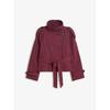 Women's Stand Collar Long Sleeve Jacket Belted Waist Streetwear Double Breasted Short Trench Coat