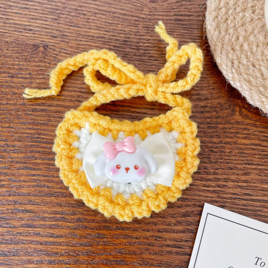 Peanut & Penguin Pattern Hand‑Crocheted Mini Pet Bib Cute Cartoon Saliva Towel for Kittens Small Dogs