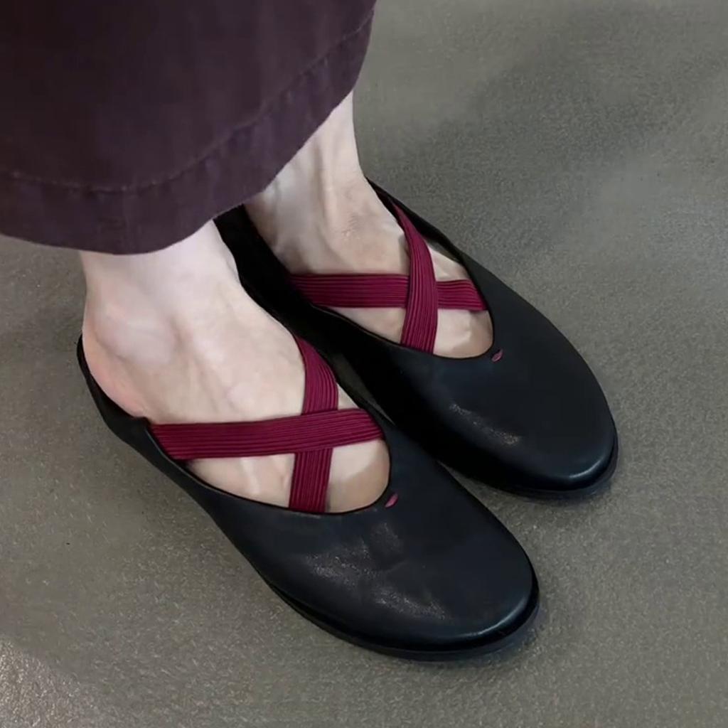 Sheepskin version~ Genuine leather niche cross-strap ballet shoes women's retro versatile flat-bottomed small leather shoes shallow mouth Mary Jane