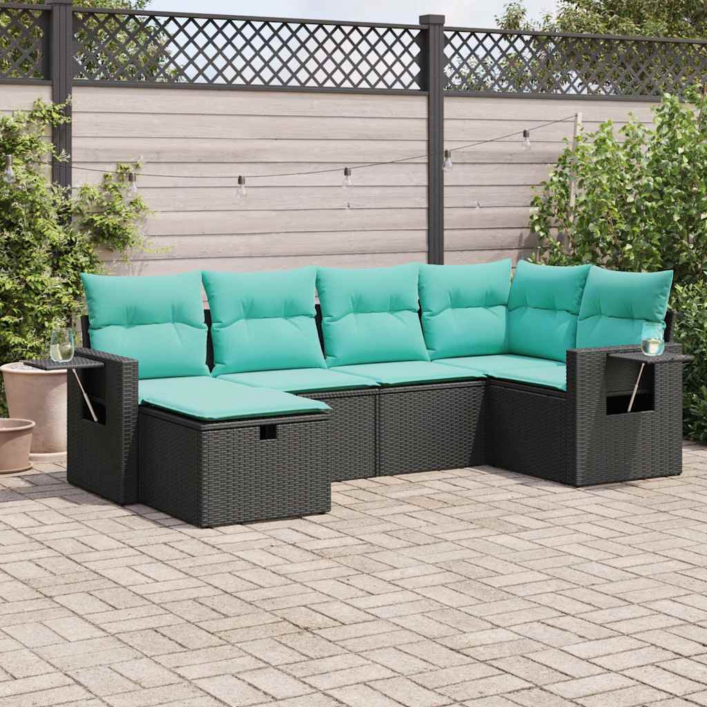 vidaXL 6 Piece Garden Sofa Set with Cushions Black Poly Rattan