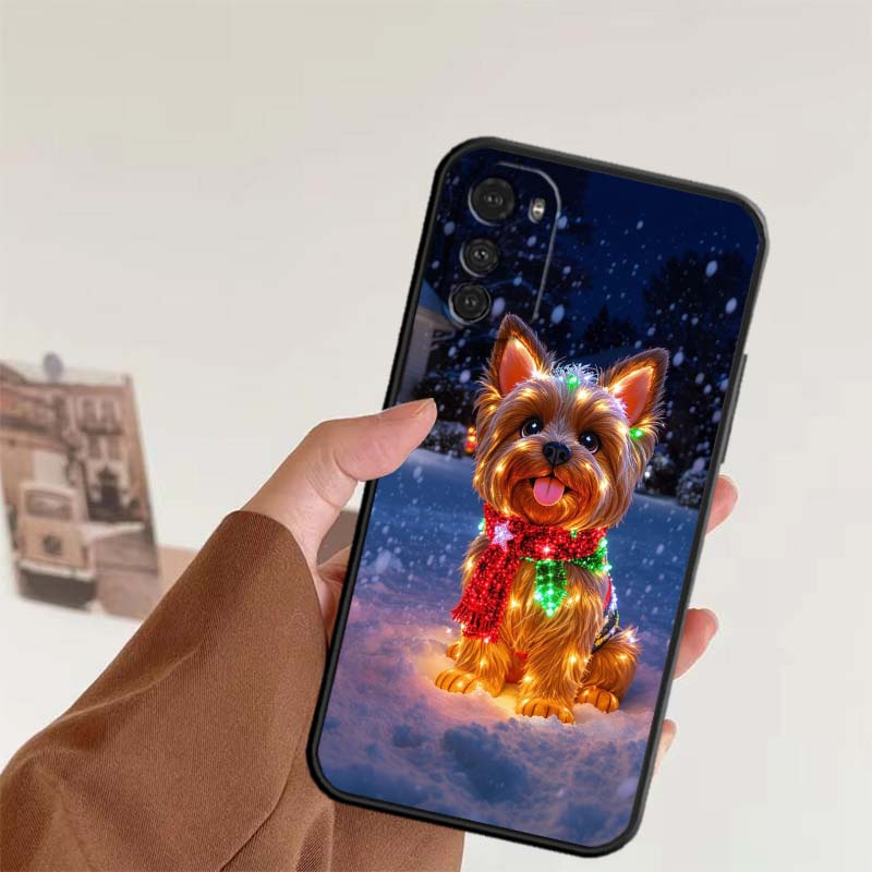Christmas Cartoon Cat Art For Motorola G85 Edge 50 G24 G35 G14 G04 40 G72 G34 G G54 G13 G32 5G Black Phone Case