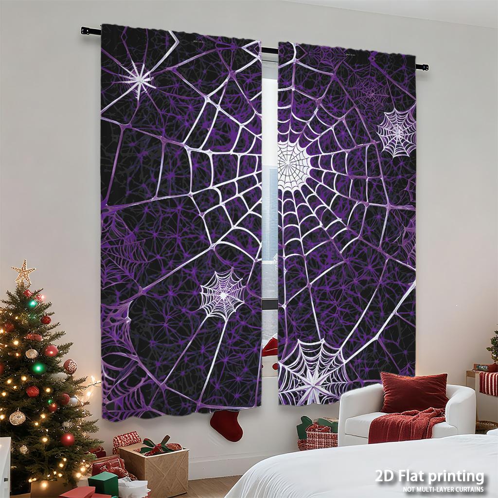 Piece Set High Definition Digital Printed Curtainspurple Spiderweb Style Curtainhome Decoration Curtains Made Of Polyester