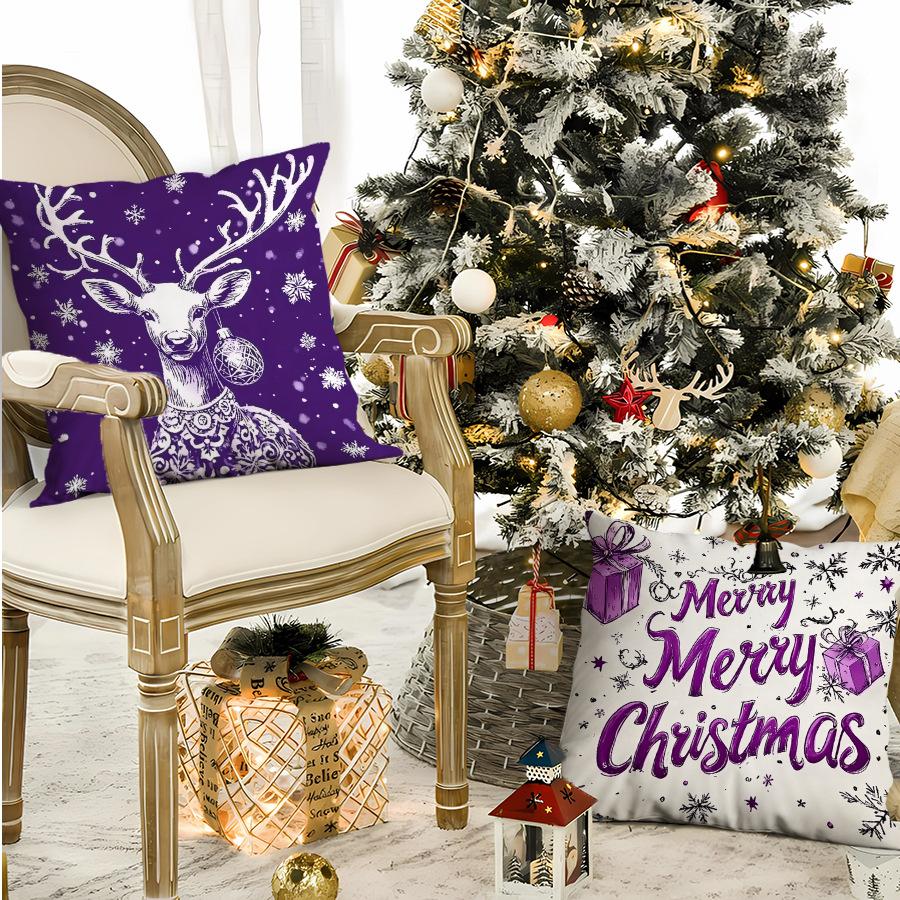 Pillow Cover Christmas Purple Simple Print Home Sofa Cushion Cover Pillow Cover