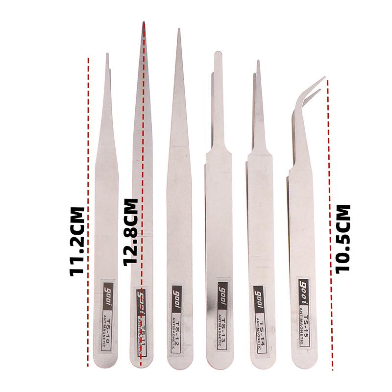 6Pcs Diy Accessories Stainless Steel Tweezers Repair Tool Industrial Precision Bent Straight Tweezers Repair Props