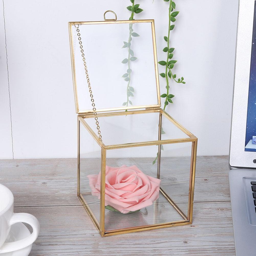 Maceta geométrica de vidrio con borde dorado para plantas, contenedor para plantas suculentas, decoración para el hogar y el paisaje