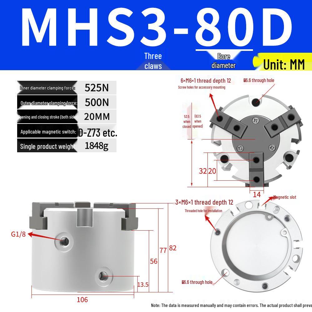 SMC Pneumatic Gripper Fingers: Two-Jaw, Three-Jaw, Four-Jaw MHS2/3/4-16D/25D/40D/50/63D