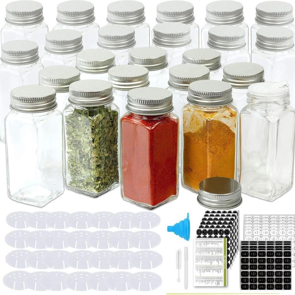 Bamboo Lid 120ml Glass Spice Jar - Square Seasoning Container