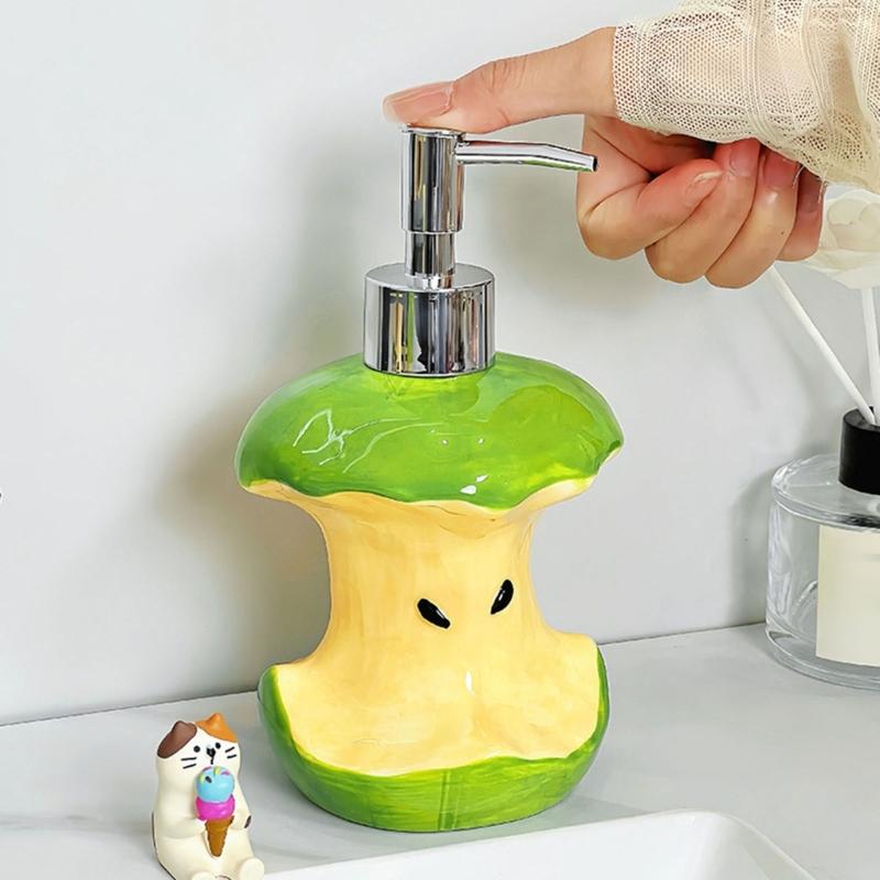 Stylish Ceramic Liquid Soap Container With Press Pump Lovely Fruit Core Soap Dispenser For Home Bathroom Countertop Organizing