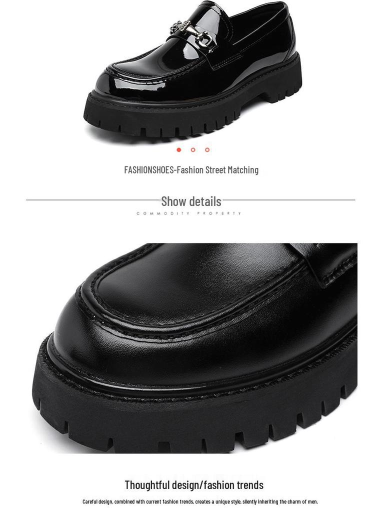 2025 Chunky Patent Leather Height-Boost Men's Loafers - Shiny, Thick-Soled, Trendy Hairstylist Shoes