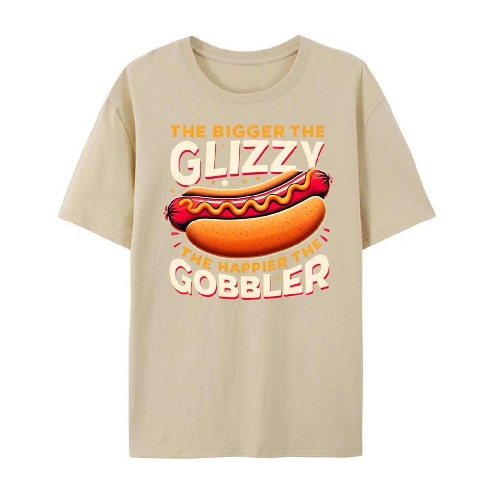 Funny wolfing hot dog cartoon print Thanksgiving casual daily short sleeved round neck Womens Tshirt