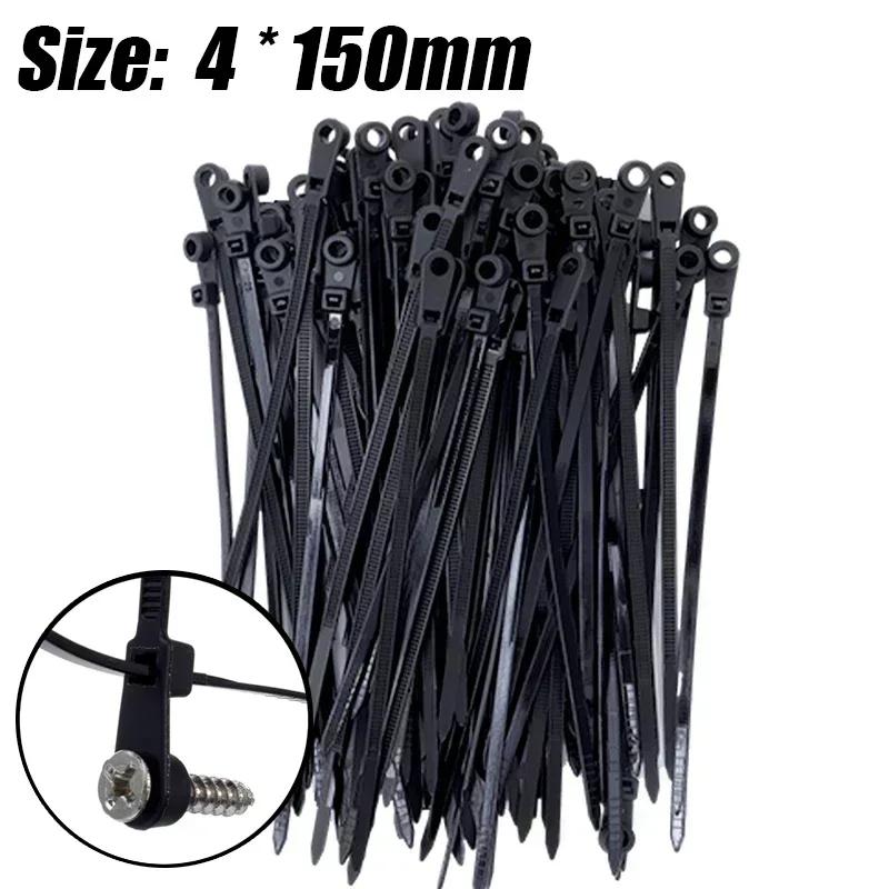 300/100PCS Screw Hole Cable Ties Self Locking Nylon Cord Straps Fastening Loop Reusable Fixed Cables Zip Tie Office Organizer