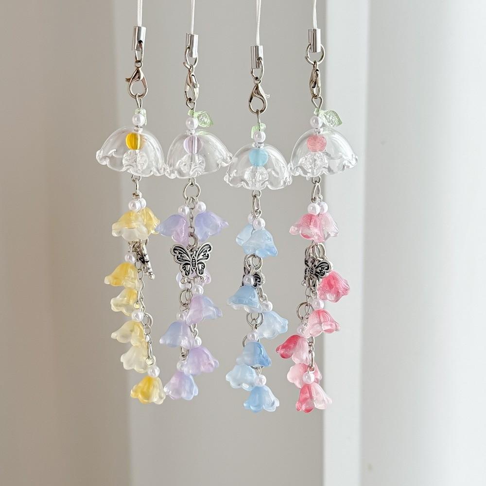 Kawaii Design Wind Chime Pendant Orchid Bell Style Bead Phone Lanyard  Ornament Use
