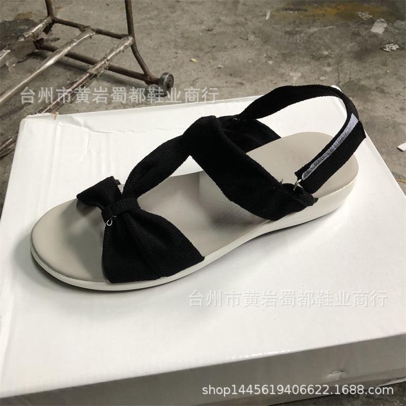 New summer open-toed Velcro flat-bottomed wedge sandals women's cloth-faced cross-platform beach sandals