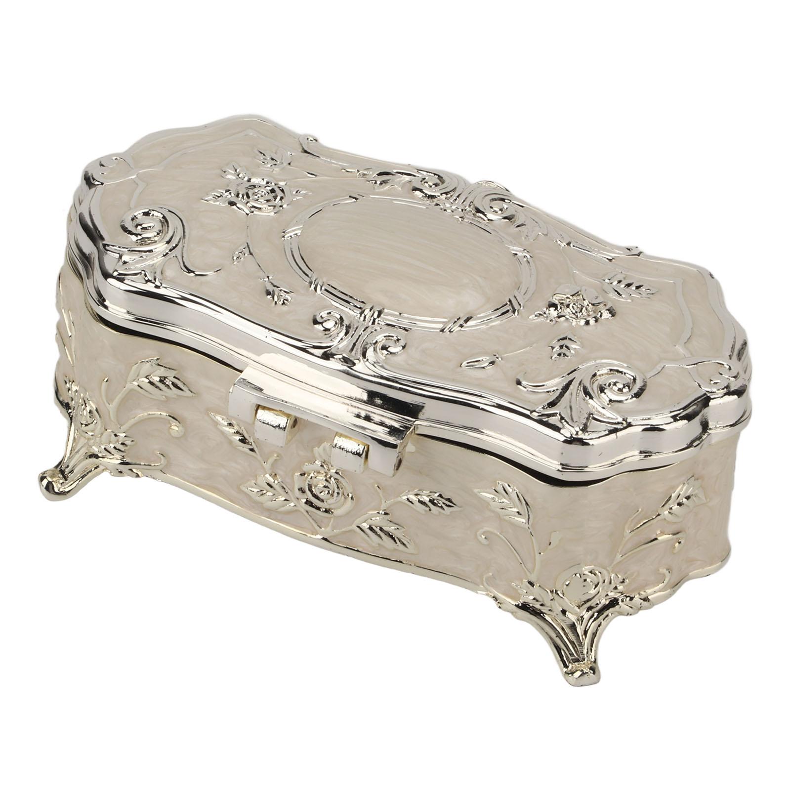 

Винтажная шкатулка для украшений Маленькая белая Винтажный сплав цинка Эмаль Органайзер для украшений Металлическая шкатулка для мелочей Ювелирные изделия